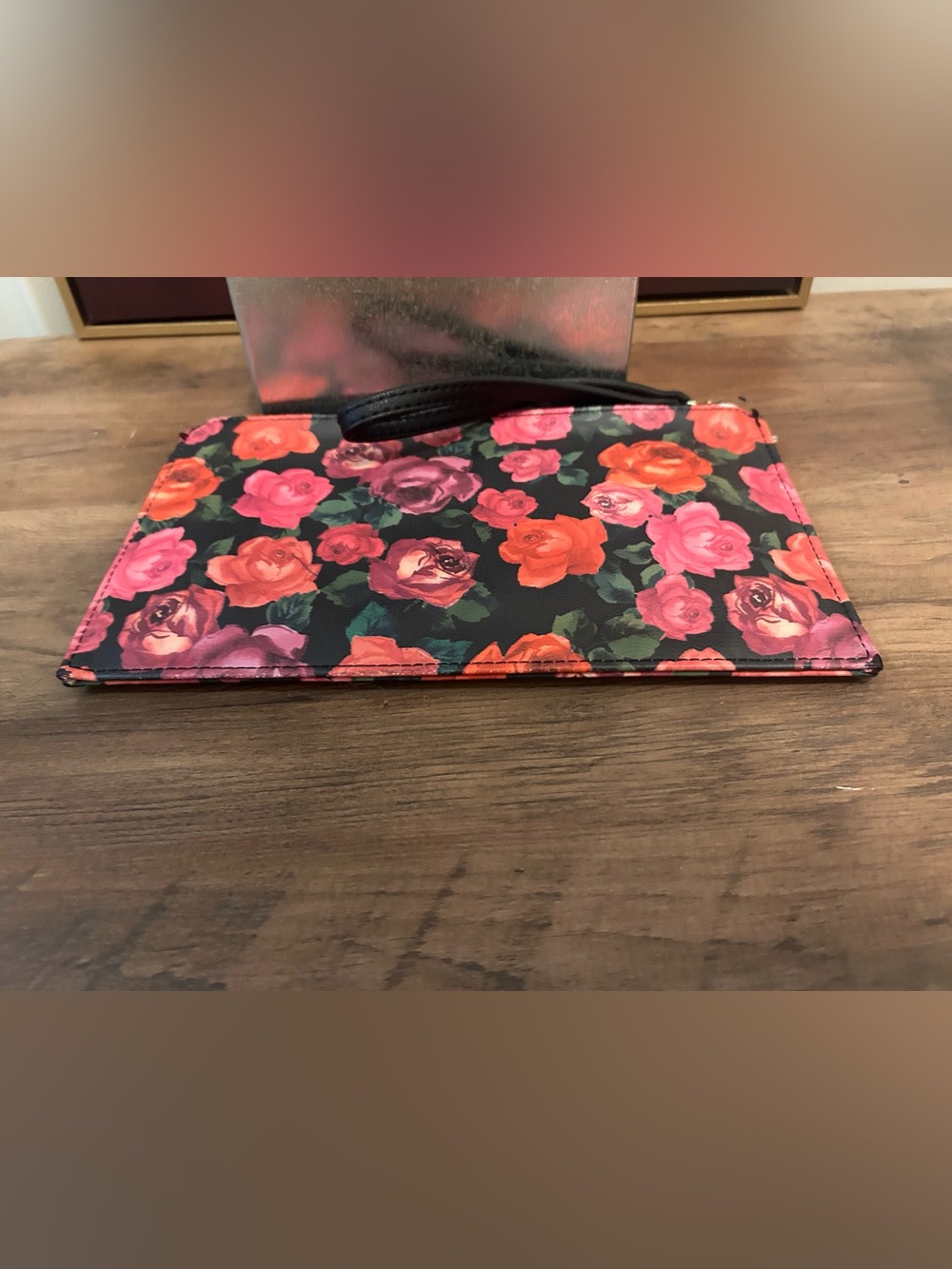 Juicy Couture Black Floral Zip Clutch Wristlet with Pink & Red Roses - Picture 4 of 7